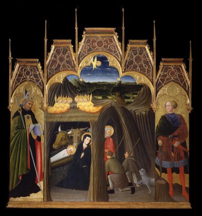 Adoration of the Shepherds between Saints Augustin and Galgano by Pietro di Giovanni